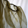 Close up of the sheer bouffant sleeve of this tapestry bustier curtain dress