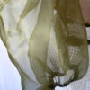 Close up of the sheer bouffant sleeve of this tapestry bustier curtain dress