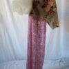 Front of the tapestry top and pink net skirt of this Japanese style dress with a cloud tulle sleeve